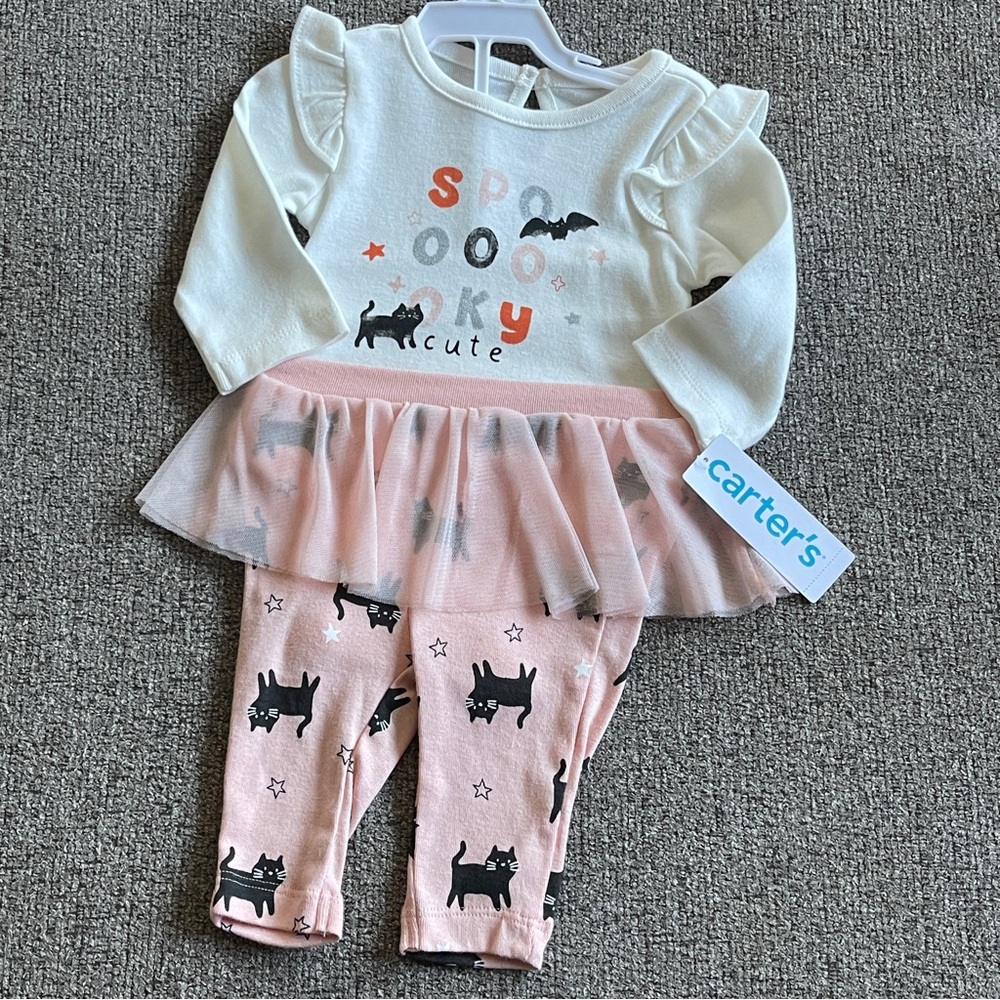 Carter's Pink White Halloween Spooky Cute Baby skirted pants tutu 3 24 Months